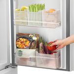 Poeland Refrigerator Organizer Box, Fridge Side Door Storage Containers Plastic Translucent Set of 5 (2M+3S)