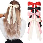 4Pcs Silky Satin Hair Bows Hair Clip Hair Ribbon Ponytail Holder Accessories Slides Metal Clips Hair Bow for Women Girls (Color-M)