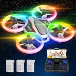 Mini Drone with 720P HD Camera for Kids and Adults, RC Quadcopter with Multi-Colored LED Lights, 3 Modular Batteries, Headless Mode, 3D Flips, Kids Drone Toys Gifts for Boys and Girls