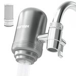 Vortopt Faucet Water Filter - 400 Gallons Stainless Steel Tap Water Purifier for Reduces Chlorine, Bad Odor & Impurities Down to 0.2μm, Fits Standard Faucets, T2 - Includes 1 Filter