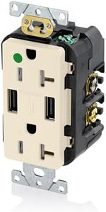 Leviton T5832-HGT 20-Amp Hospital Grade USB Charger/Tamper-Resistant Duplex Receptacle, Lt. Almond