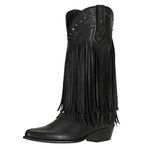 SheSole Women Fringe Western Boots Cowgirl Wide Calf Black US 6