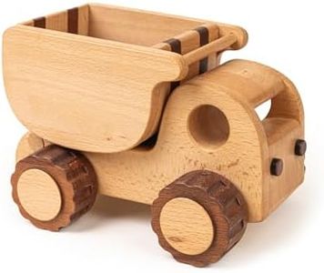 DadCarved Wooden Dump Truck Toy - Solid Wood Construction Vehicle for Kids 3+ | Montessori Wooden Car Toy w/ 90° Flip Bucket | Big Construction Truck for Boys & Girls