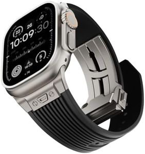 NewWays Watch Band for Apple Watch Ultra 2 Band 49mm 45mm 44mm 42mm, Luxury Rugged Silicone Rubber Strap with Metal Connector & Folding Clasp for iWatch Ultra Series 9 8 7 6 5 4 3 2 1 SE for Men