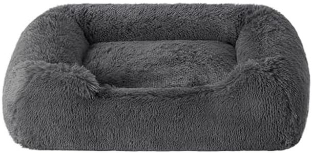 BEDSURE Hundebett flauschig mittelgroße Hunde - 76x61x18cm Hundebett waschbar für mittlere Hunde, quadratisches kuschelbett mit weich Rand und Rutschfester Boden, grau