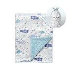 CREVENT Mink Nursery Blanket for Girls Boys Unisex, Soft Comfy Receiving Blanket with Dotted Backing for Newborns Toddlers - 75cmX100cm (Space)