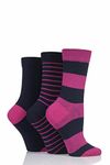 SockShop Ladies Gentle Bamboo Socks with Smooth Toe Seams In Plains and Stripes Pack of 3 Navy/Orchid 4-8