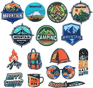 15 Pieces Camping Theme Iron On Patches, Iron On Patches for Clothing Jackets Backpacks Jeans, Each Embroidered Patch is Durable and Sticks for Pants Hats All Fabric