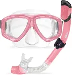 PRODIVE Premium Dry Top Snorkel Set for Adults - Tempered Glass Diving Mask, Anti-Fog Lens, Easy Adjustable Strap, Waterproof Snorkel Bag Included - Snorkeling Gear for Adults (Light Pink)