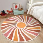 Topotdor Sun Rainbow Round Rug,Colorful Boho Kids Rug Ultra Soft Washable Nursery Rug for Bedroom Perschool Classroom,63" Round