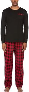 Ekouaer Pijama Hombre con Camiseta Manga Larga y Pantalón Invierno Conjunto de Pijama de algodón para Hombre Cintura elástica y cordón Negro-1 L