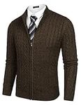 COOFANDY Men's Full Zip Cardigan Sweater Slim Fit Cable Knitted Zip Up Sweater with Pockets