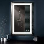 VENETIAN IMAGE Glass Dimmable Lighted Vanity Led Mirror For Bathroom, Anti Fog Led Bathroom Mirror With Lights, Rectangular, Wall Mount Mirror, Framed, White (24X36 Inch) 60X90Cm