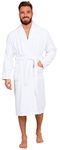 Adore Home Mens 100% Cotton Bathrobe Terry Towelling Shawl Collar Bath Robe Dressing Gown, White, XL