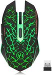 TENMOS K6 Wireless Gaming Mouse, Rechargeable Silent LED Optical Computer Mice with USB Receiver, 3 Adjustable DPI level and 6 Buttons, Auto Sleeping Compatible Laptop/PC/Notebook (green light)