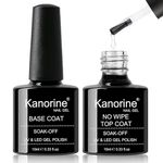 Kanorine Gel Nail Polish Base Coat and Top Coat Set, 2×10ml Shine Finish and Long Lasting Soak-Off UV LED Nail Lamp Gel Base Top Coat Finish Nail Art Design Manicure