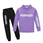 Kids Pullover Hoodie Jogging Pants Set for Boys and Girls Sport Tracksuit (purple 1, 9-10 years)