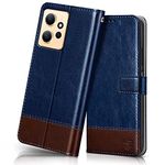 FLIPPED Vegan Leather Flip Case Back Cover for Xiaomi Redmi Note 12 4G (Flexible, Shock Proof | Hand Stitched Leather Finish | Card Pockets Wallet & Stand | Blue with Brown)