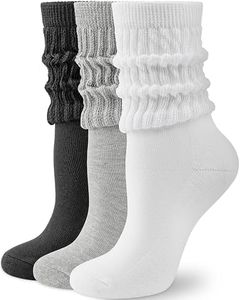 HONGTEYA Slouchy Crew Socks for Women Soft Scrunch Socks Cute Fashion Retro for Boot Sneakers Size 5-11 (Black/Grey/White)