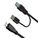 1 feet USB 3.0 Dual Power Y Shape 2 X Type a to Micro B SuperSpeed Cable for External Hard Drives