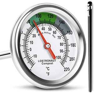 Long Stem Compost Soil Thermometer - Fast Response Stainless Steel 16 Inch - Fahrenheit & Celsius - Include Protective Sheath & Composting Guide - Soil Thermometer for Gardening - Compost Thermometer