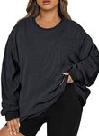 Eytino Women Plus Size Sweatshirts Ladies Long Sleeve Crew Neck Oversized 2024 Casual Black Pullover Tops Workout Drop Shoulder Textured Tunic Tshirts for Leggings,5X Black