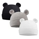 XIAOHAWANG Newborn Hospital Hat Preemie Boys Girls Beanie Cotton Bear Ears Infant Baby Hats 0-6 Months (White+Black+Gray, Preemie)