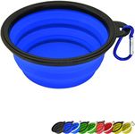 Zenify Dog Bowl - 400ml Collapsible Foldable Food and Water Feeder Dish - Portable Travel Leash Lead Slim Accessories for Training Pets Puppy Dogs (5 inches / 12.7 cm) (Blue/Black)