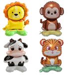 AMFIN (Pack of 4) 3D Self Standing Animal Foil Balloon, Jungle Birthday Decoration - Multi