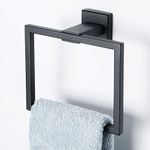 Sayayo Black Hand Towel Holder Towel Ring Square Towel Rail Wall Mounted for Bathroom Kitchen, SUS304 Stainless Steel Modern Design, EGK8009-B