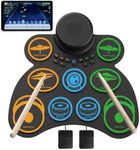 MARVTOWN Silicone Electronic Drum Sets, 9+2 Drum Practice Pads Kit with Headphone Jack, Foot Pedals,Drumsticks,Rechargeable Battery,Speaker,Kids Electric Drum Set Compatible with MIDI,Holiday Gifts