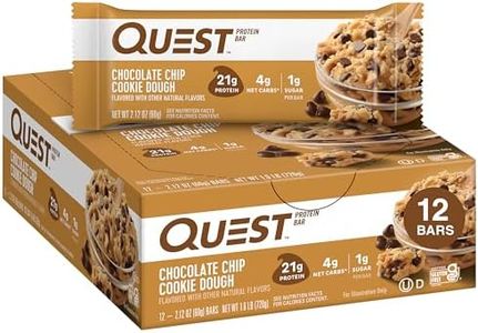 Quest Nutrition Protein Bar, Chocolate Chip Cookie Dough, 21g Protein, 2.1 oz Bar, 60 g (Pack of 12), 10888849000033