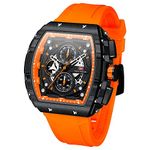 Watches for Men Luxury Skeleton Tonneau Watch for Men Waterproof Adjustable Silicone Strap Steampunk Style Chronograph Calendar Date Business Luminous Cool Large Square Face Wristwatch, E-Orange,