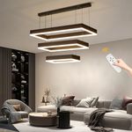 Mikeru Rectangular 3 Ring Pendant Light, 40+60+80CM Living Room Pendant Lights 3000K/4500K/6000K with Remote Control Minimalist Pendant Lamp 10%-100% Dimmable Black Chandelier for Restaurants