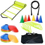 Advanced Sports Complete Agility Training Kit: 4m Ladder, Skipping Rope, 20 Saucers, 6 Cones (6"), 6 Hurdles (50cm) with Carry Bag - All-in-One Solution