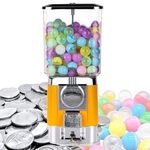 Candy Vending Machines,Coin Operated Bubble Gum Machine,200 Empty Balls, 100 Stainless Steel Tokens,Coin Operated Gumball Bank for Toy Capsules Bouncy Balls Candy,for Game Stores(Yellow)