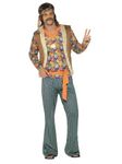 Smiffys 60s Singer Costume, Male, Multi-Coloured Top, Waiscoat, Trousers, Belt & Headband, 1960's Groovy Fancy Dress, Adult Dress Up Costumes