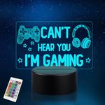 Gaming Night Light for Boys Girls, 3D Illusion Lamp Can't Hear You I'm Gaming Headphones and Gamepad with 16 Color LED Bedside Lamp with Touch & Remote for Bedroom Kids Baby Nursery (gaming 001)