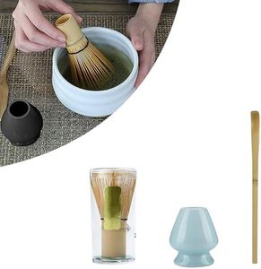 Viitech Juego de 3 té matcha, accesorio de ceremonia de matcha Janpanese, incluye soporte para batidor de té de cerámica, batidor de matcha y cuchara de té, para ceremonia de té, beber té