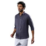 Journey East Pure Linen Plain Shirt for Men, Full Sleeves for Casual & Formal Wear | Perfect for Office, Party Time and Vacation | Summer Linen Shirt (in, Numeric, 40, Regular, Black Stone)