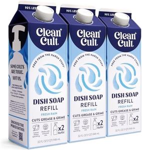 Cleancult Dish Soap Liquid Refill (32oz, 3 Pack) - Plant Based Cleaning Power - Dish Soap that Cuts Grease & Grime - Free of Harsh Chemicals - Uses 90% Less Plastic - Fresh Rain