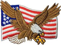 Bald Eagle with American Flag Embroidered Iron Sew On Patch by Ranger Return (2Pcs.)