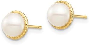 14k Real Yellow Gold 6mm White Button Freshwater Cultured Pearl Stud Earrings