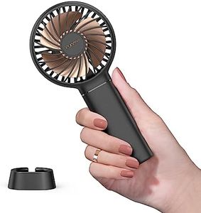 Mini Portable Fan Powerful Handheld Fan Rechargeable, Funme Small Portable Makeup Fan with 3 speed/Lanyard/Base Detachable Personal Exquisite Pocket Cooling Travel for Girls Women Kid Room-Black