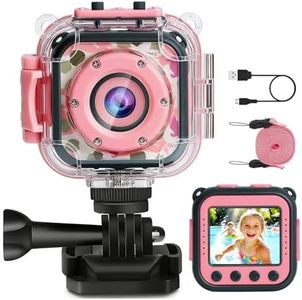 PROGRACE Kids Camera Waterproof Gift Toy - Children Digital Video Camera Underwater Camera for Kids 1080P Camcorder DV Toddler Camera for Girls Birthday Learn Camera Pool Toys Age 3-14