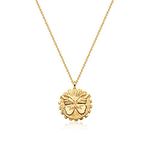 Mevecco Carved Gold Coin Pendant Necklace for Women Girls Men,18K Gold Plated Dainty Minimalist Necklace for Women