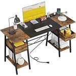 YAOHUOO 47 Inch Computer Desk with 2 Wooden Drawers/Power Outlet/USB Ports, Home Office Desk with Storage Shelves for Bedroom,Modern Writing Desk,Work Desk,Study Table(Rustic Brown)