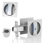 Pocket Door Lock with Keys Brushed Nickel Pocket Door Latch and Edge Pull Contemporary Flush Pocket Door Hardware for Bed/Bath/Kitchen/Barn Door (2-3/8" Backset, for 1 3/8” to 2 3/16” Thickness Door)