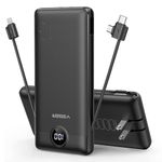 VEGER Portable Charger for iPhone Built in Cables and Wall Plug, 10000mah Slim Fast Charging USB C Power Bank, Travel Essential Battery Pack Compatible with iPhones, iPad, Samsung More Devices(Black)