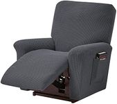 Beacon Pet 4 Pieces Stretch Recliner Slipcovers,Thick Jacquard Reclining Chair Covers Washable Spandex Sofa Couch Cover Anti-Slip Furniture Protector Couch with Elastic Bottom&Side Pocket(Dark Gray)